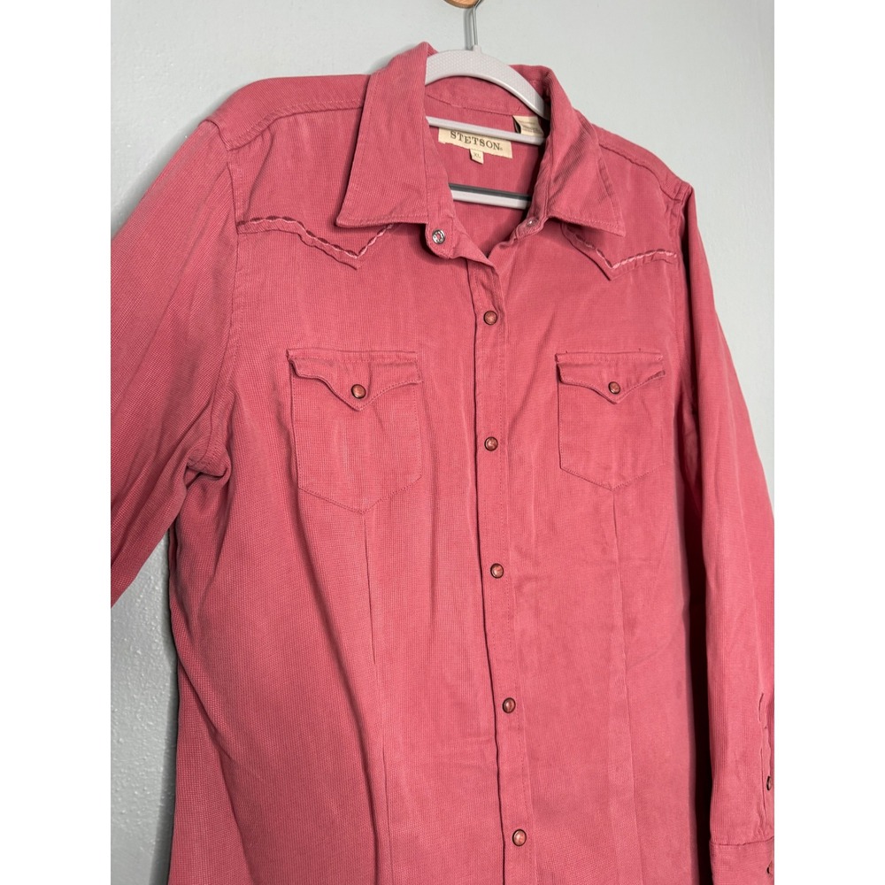 Stetson light red pearl button snap button down w… - image 4